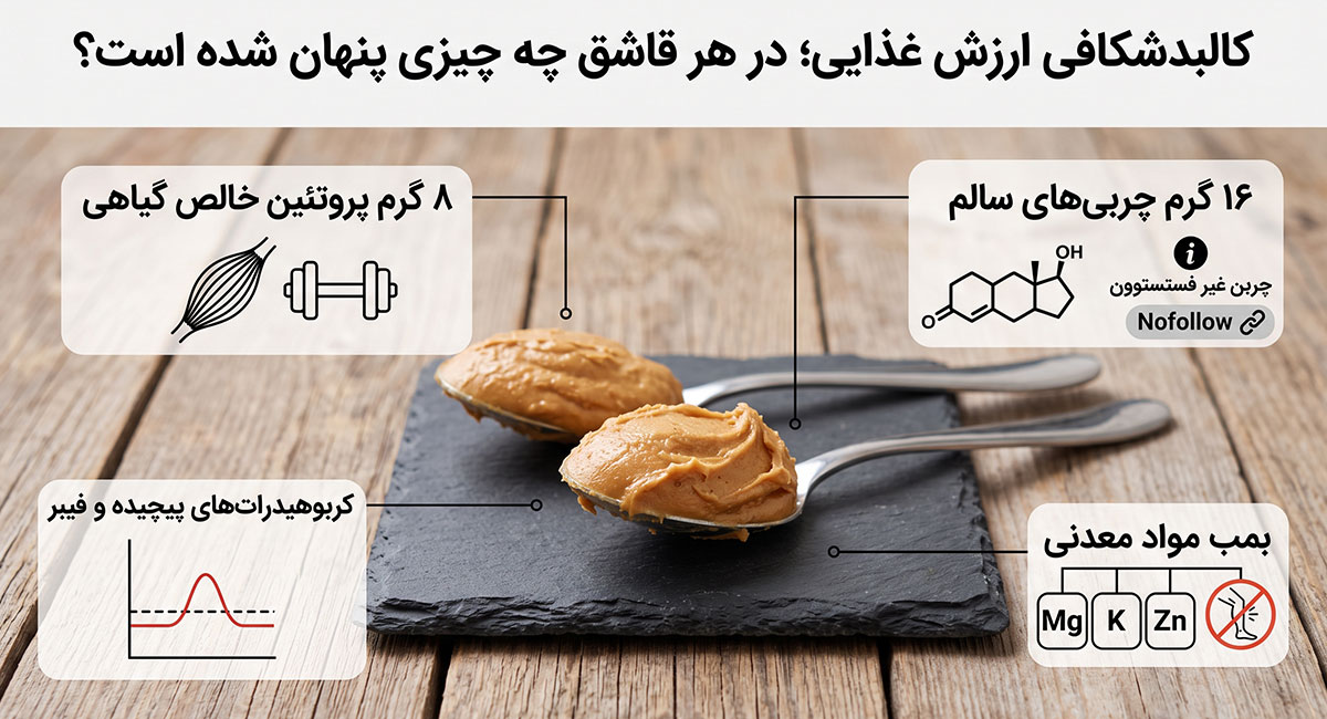 بمب کالری طبیعی؛ چرا بدنسازان حرفه ای روزی یک قاشق کره بادام زمینی می خورند؟ 5 کالبدشکافی ارزش غذایی؛ در هر قاشق کره بادام زمینی چه چیزی پنهان شده است؟