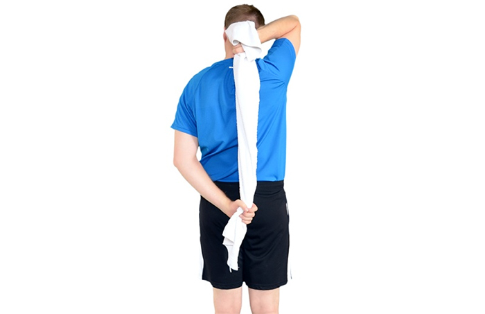 7 تمرین برای بورسیت شانه 13 کشش حولهای (Towel Stretch),تمرینات درمان بورسیت شانه