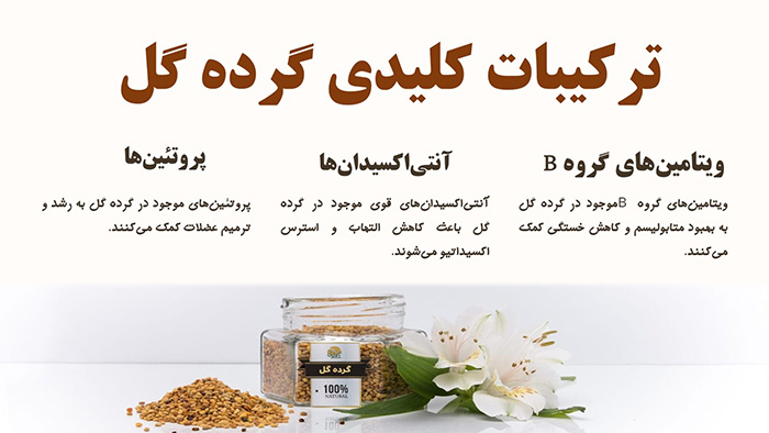 9 خواص گرده گل برای بدنسازی و مضرات و نحوه مصرف آن 8 ترکیبات گرده گل